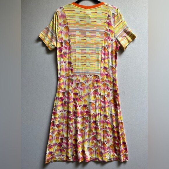 Eva & Claudi Colorful Butterfly Patterned Dress with Striped Sleeves Sz L - Picture 2 of 11